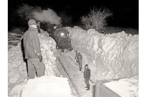 Powerful railroad locomotives were no match against repeat blizzards in 1948 and 1949. - NEBRASKA STATE HISTORICAL SOCIETY