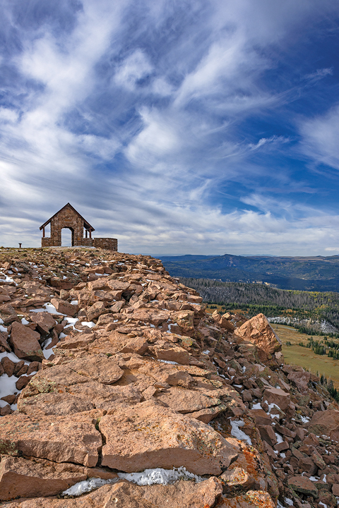 The Civilian Conservation Corps built a stone shelter on the 11,307-foot summit of Brian Head Peak in 1935 that still towers above a modern ski resort. 